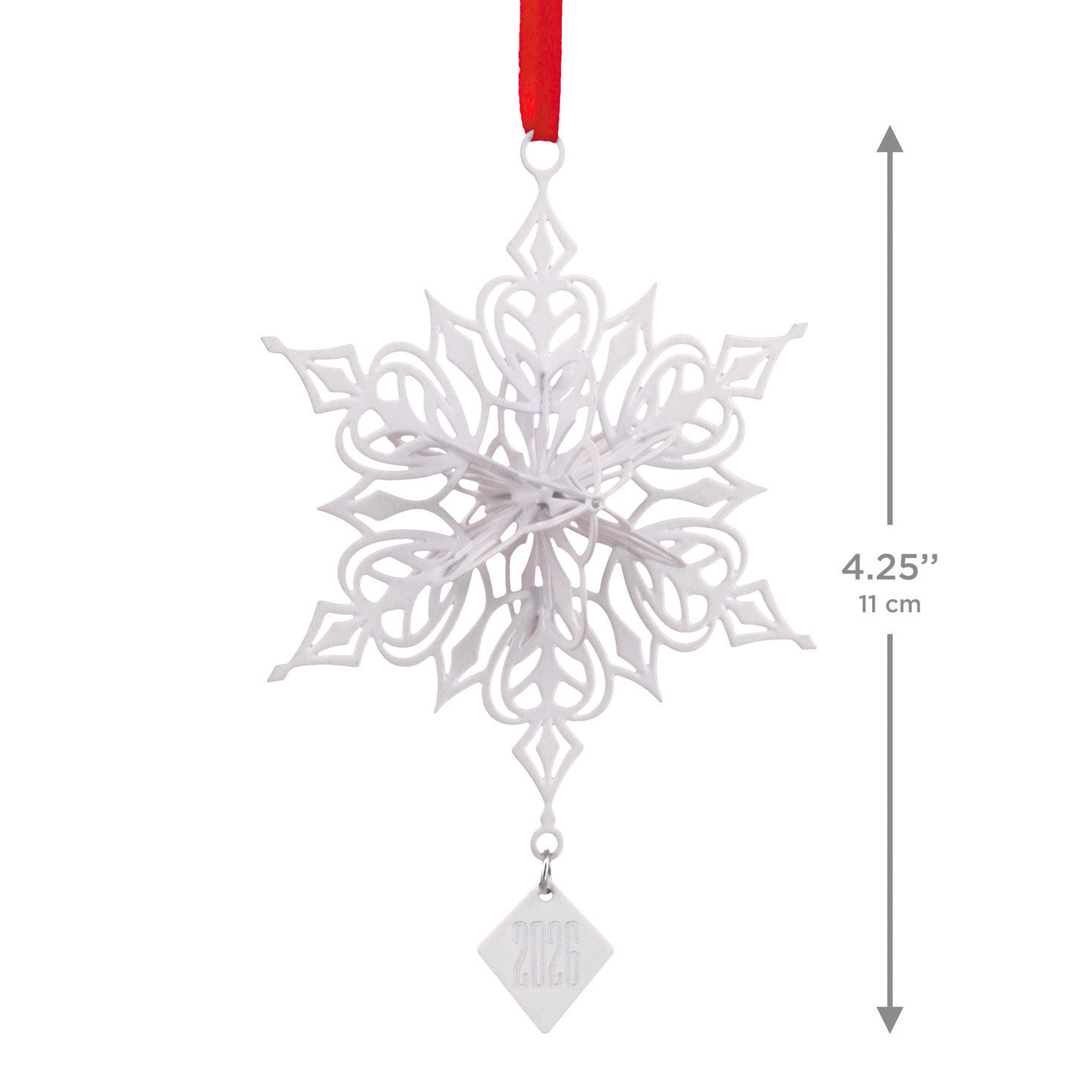 White 3D Snowflake 2026 Charm Christmas Ornament measurement image number 3