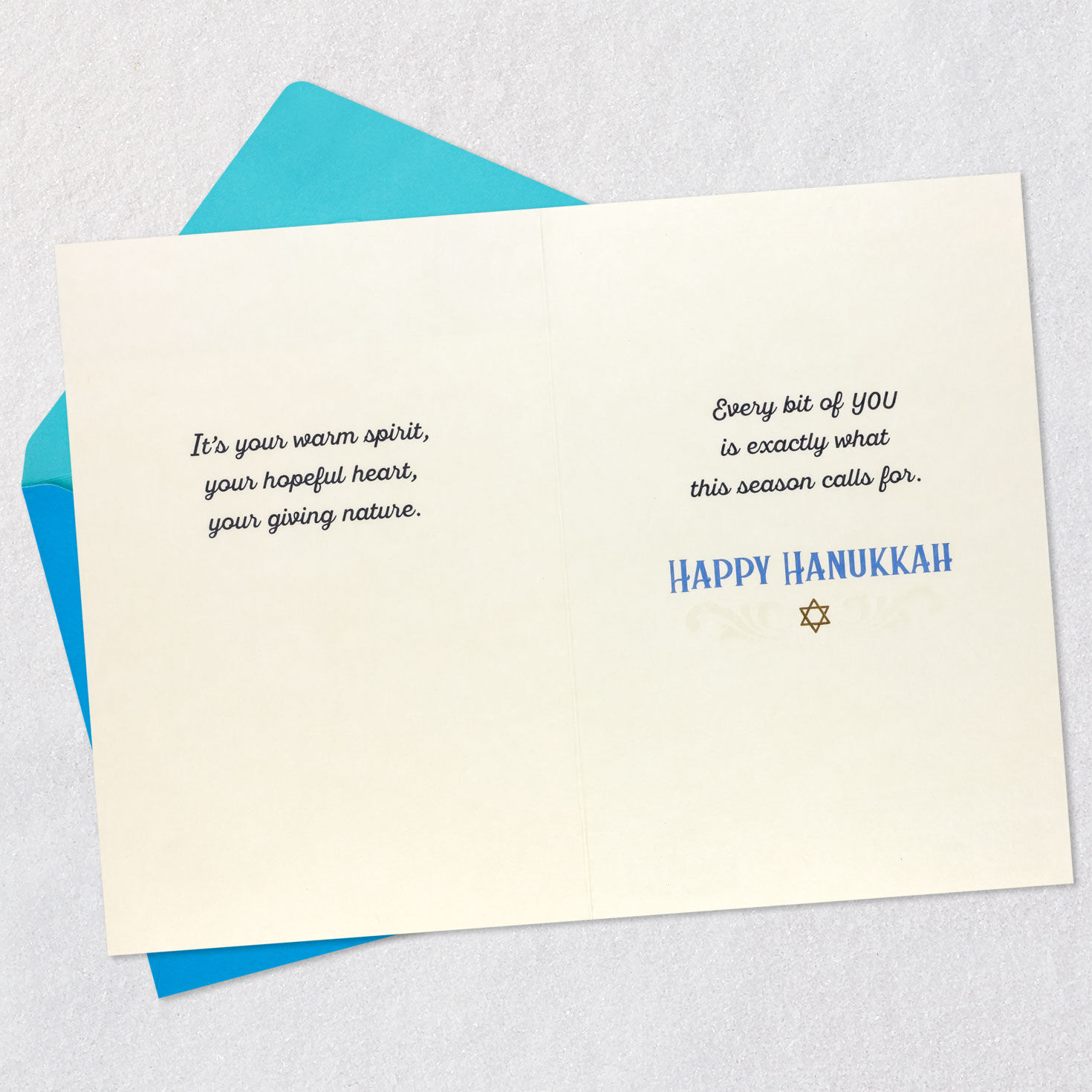 Blue and Gold Menorah Hanukkah Card Open card with envelope image number 4