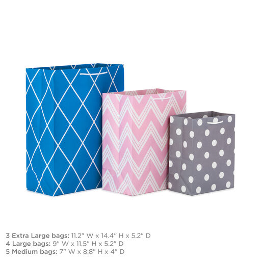 Assorted Designs and Sizes 12-Pack Gift Bags, 