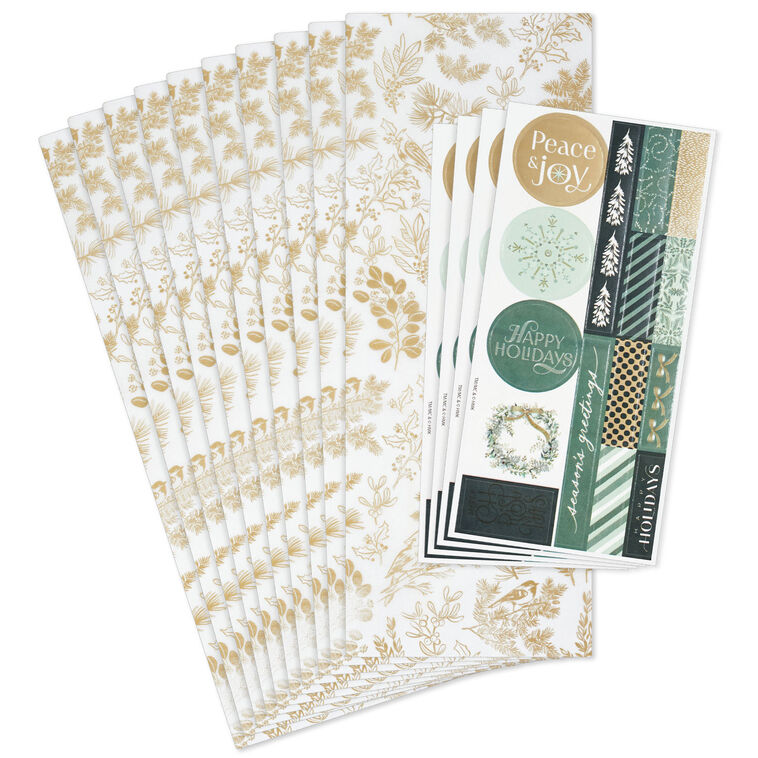 Gold Toile Holiday Tissue Paper With Stickers, 10 sheets
