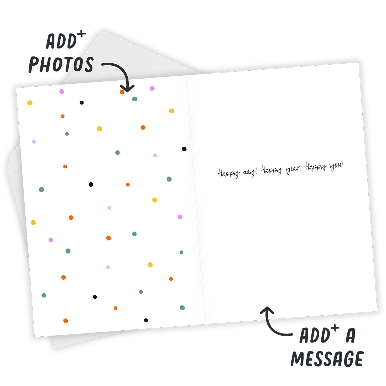 Happy Candles Personalized Birthday Card Open Card with Envelope indicating personalization image number 3