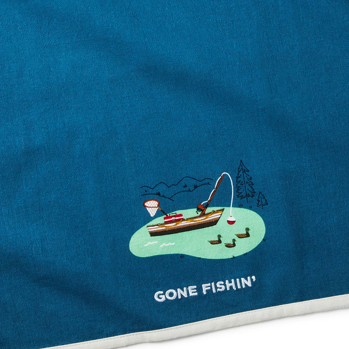 Gone Fishing Blue Kitchen Towel closeup view image number 4