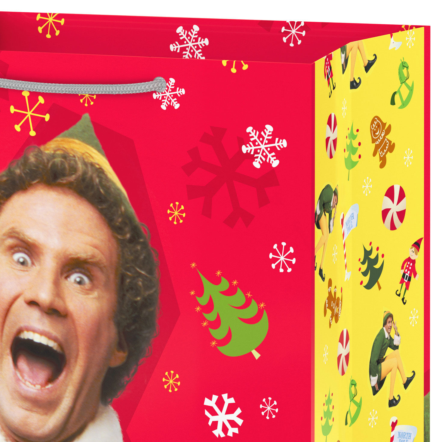 Buddy the Elf on Red Large Christmas Gift Bag Handle Detail image number 4