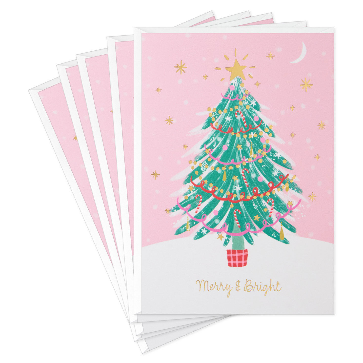 Artistic Tree on Pink Christmas Card Pack fronts fanned image number 2