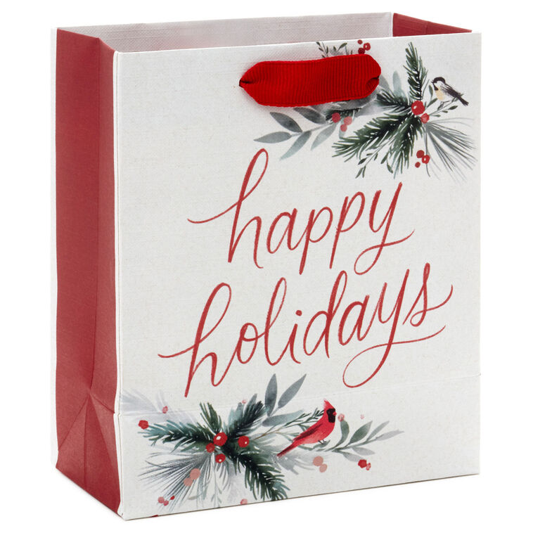 Happy Holidays on White Small Gift Bag Back image number 6