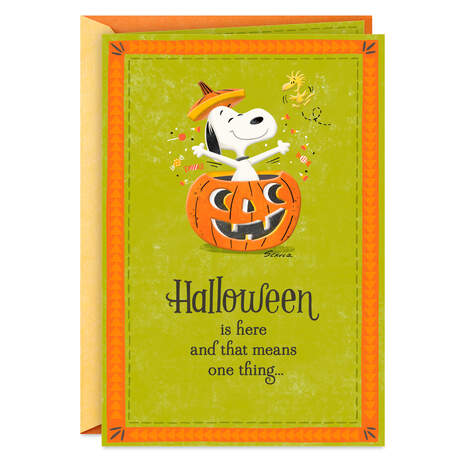 Snoopy in Pumpkin Green Peanuts Halloween Card Card Front