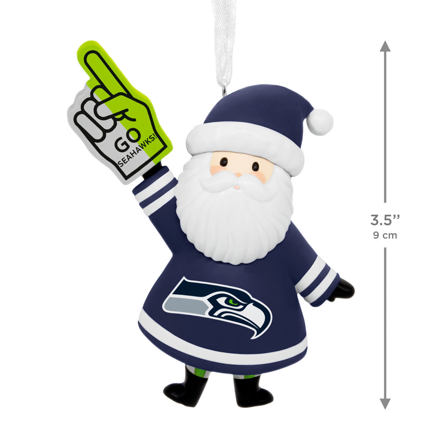 Seattle Seahawks Santa Fan Christmas Ornament measurement image number 3