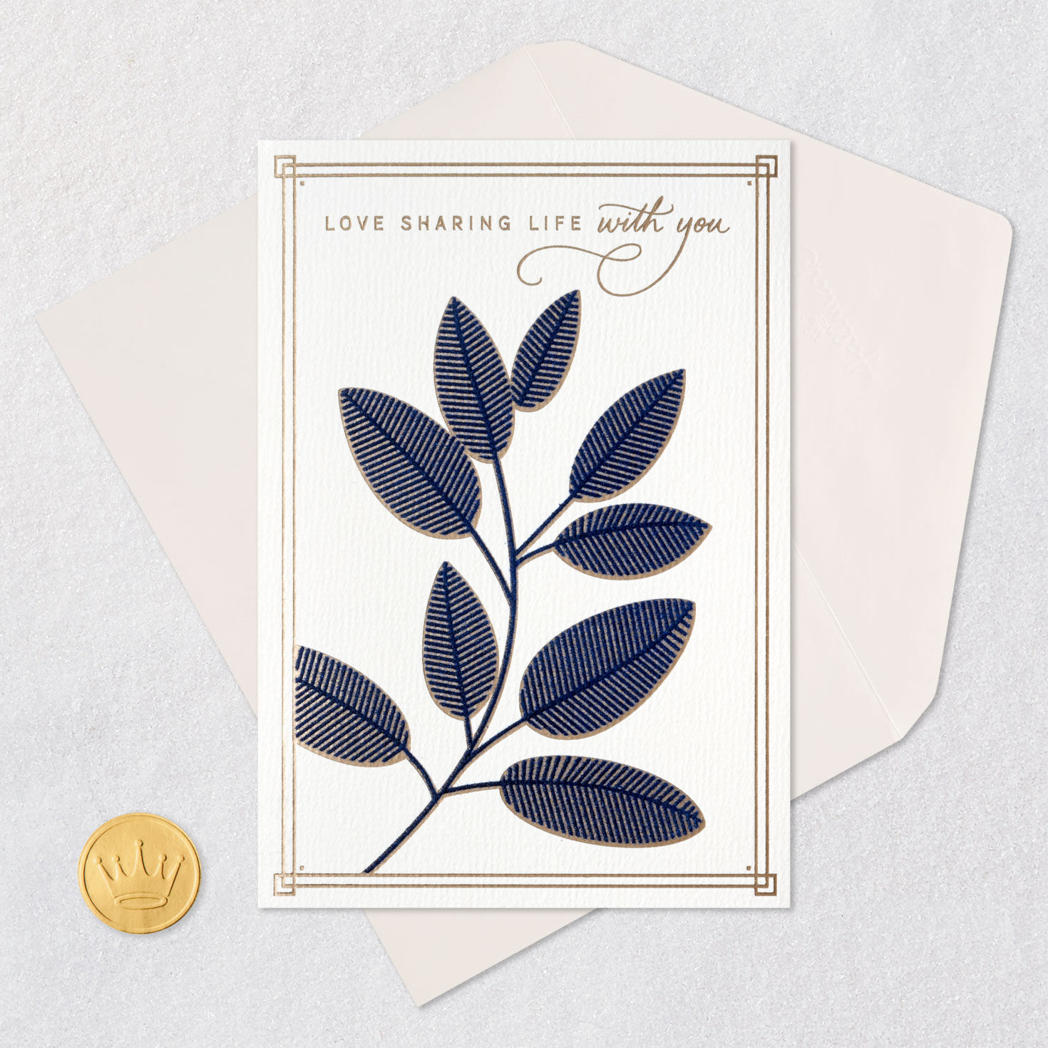 Blue and Gold Leaves Anniversary Card for Husband Card Front with Envelope and Gold Seal image number 6
