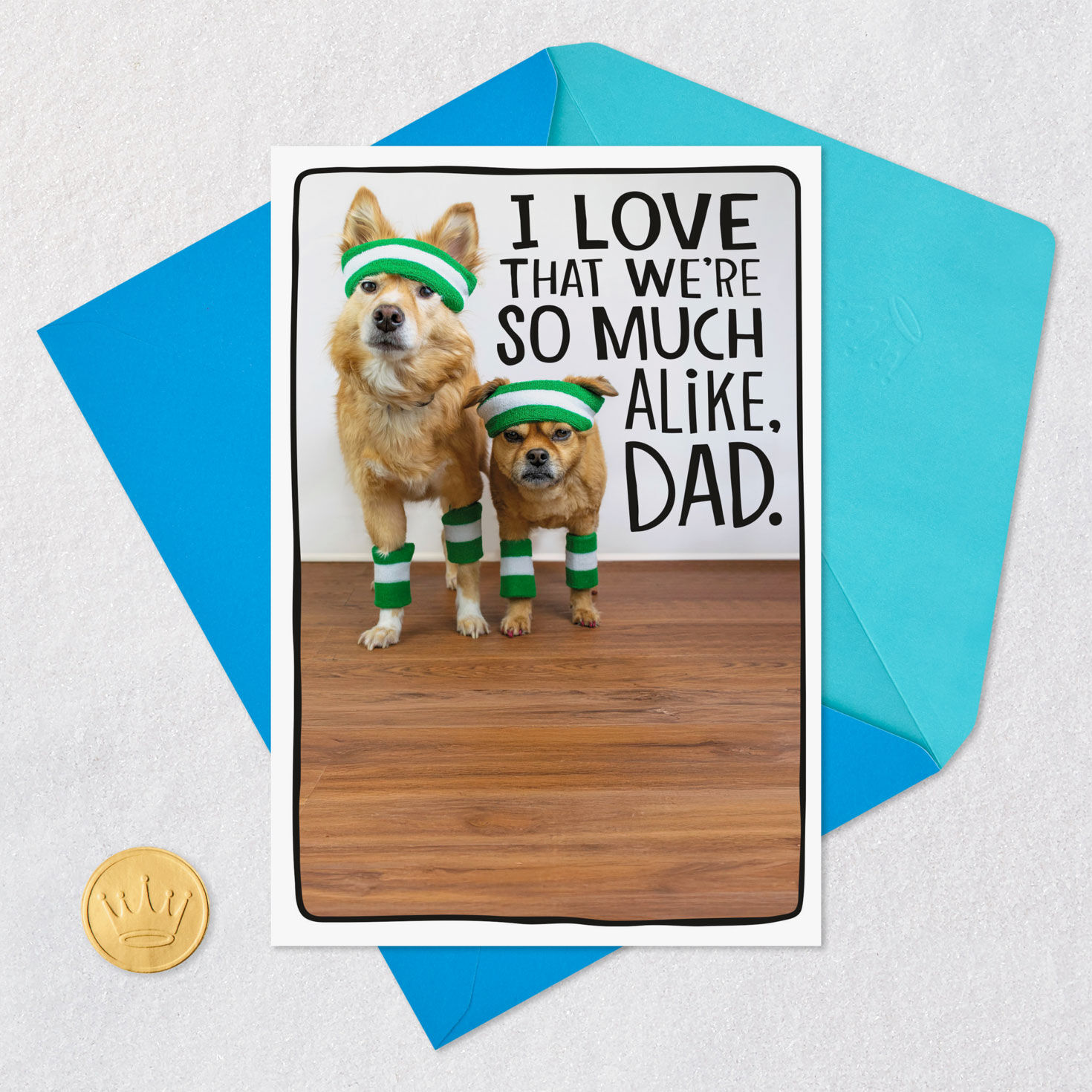 Dogs in Sweatbands Father's Day Card Card Front with Envelope and Gold Seal image number 5