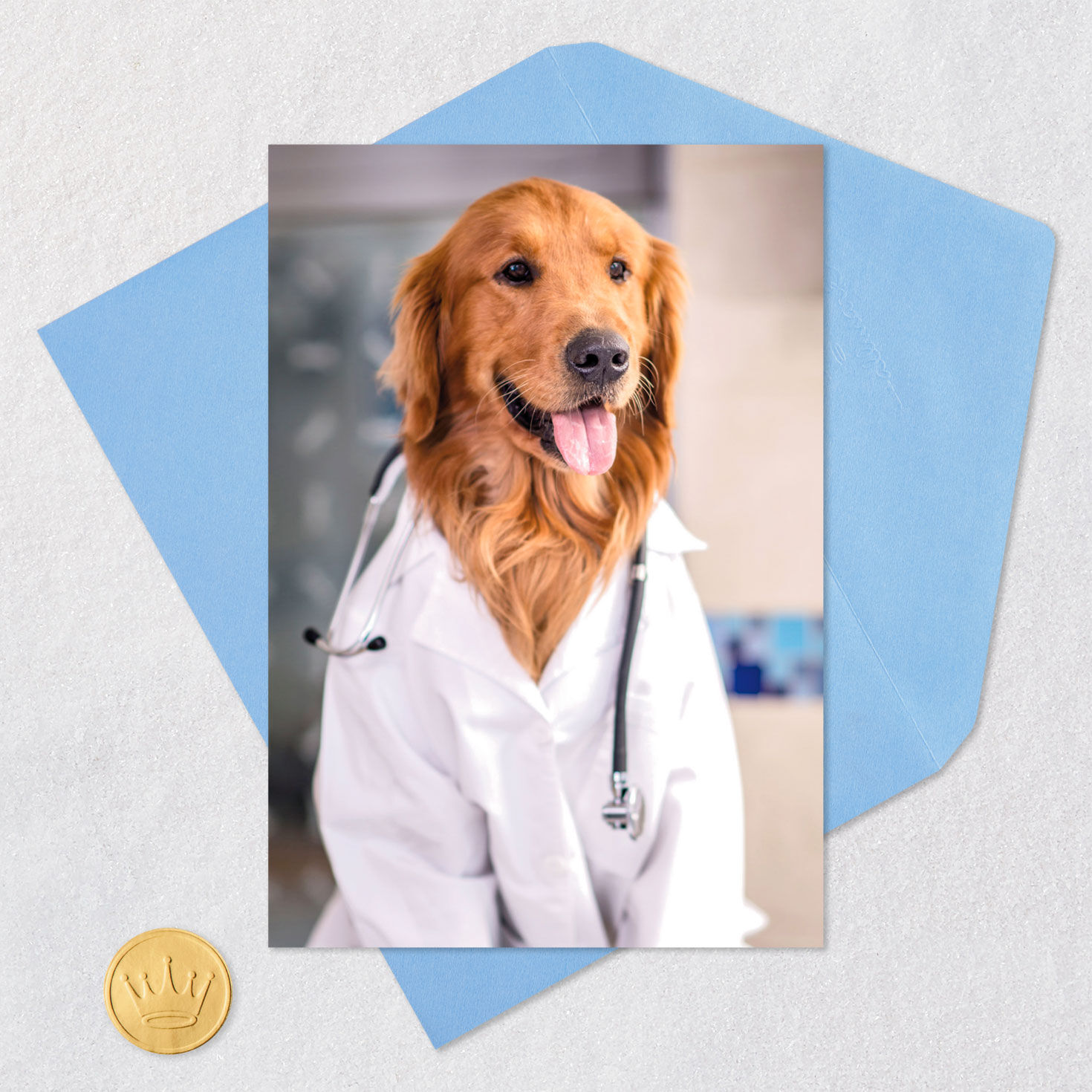Golden Retriever Dog in Lab Coat Get Well Card Card Front with Envelope and Gold Seal image number 5