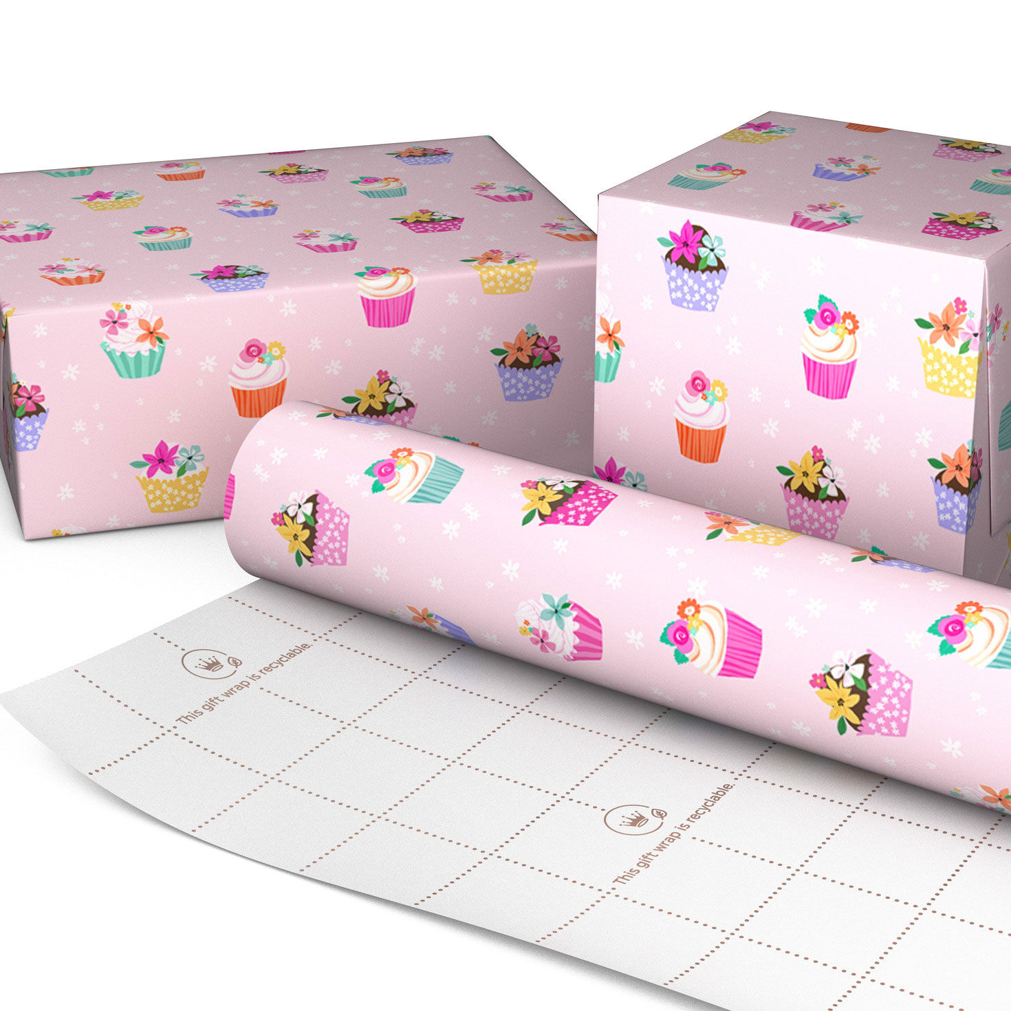 Floral Cupcakes on Pink Gift Wrap Wrapped package image number 2