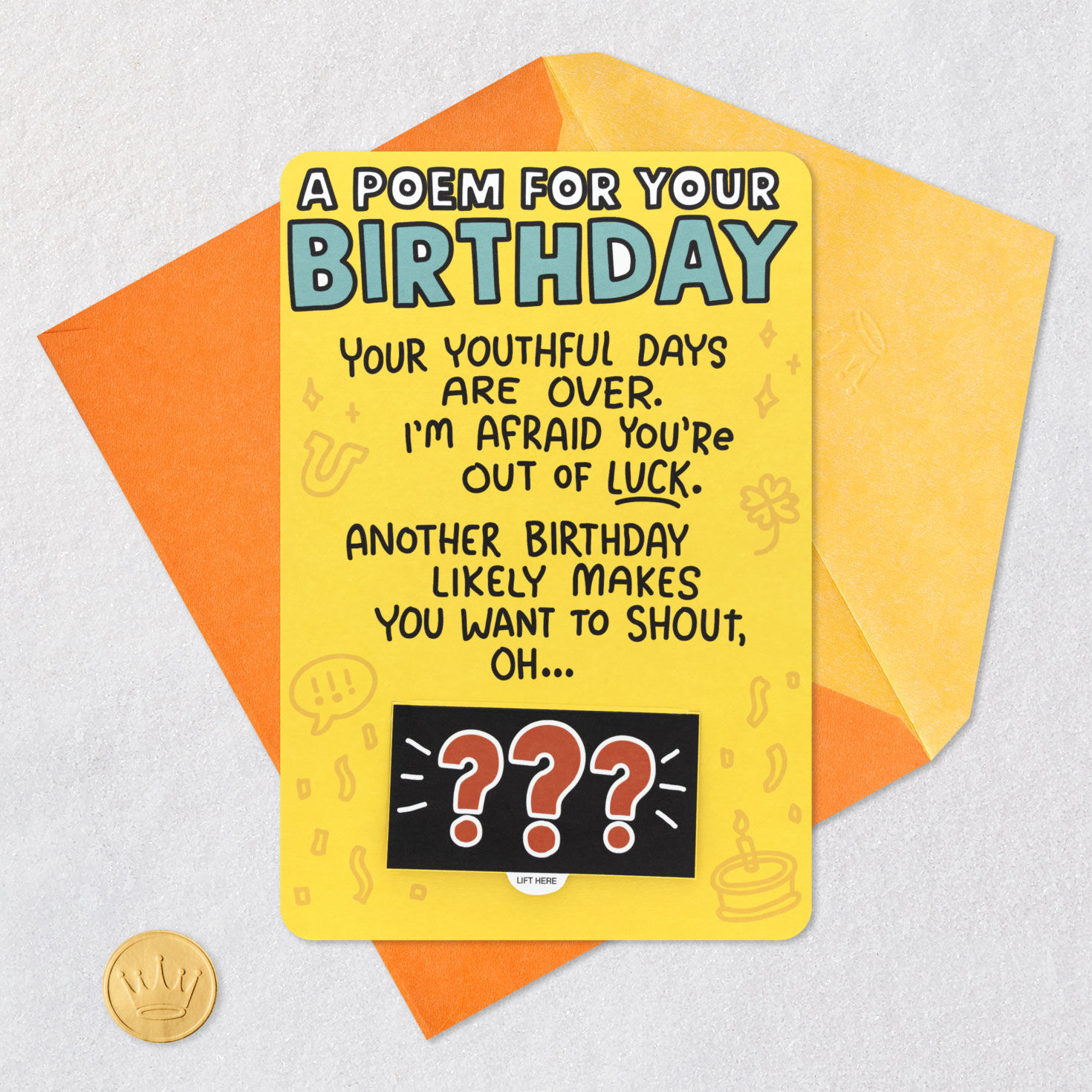 Yellow Birthday Icons Lift-the-Flap Birthday Card Card Front with Envelope and Gold Seal image number 9