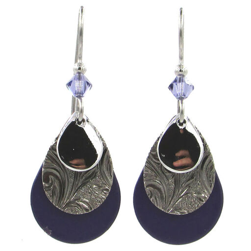 Purple and Silver Layered Metal Drop Earrings, 