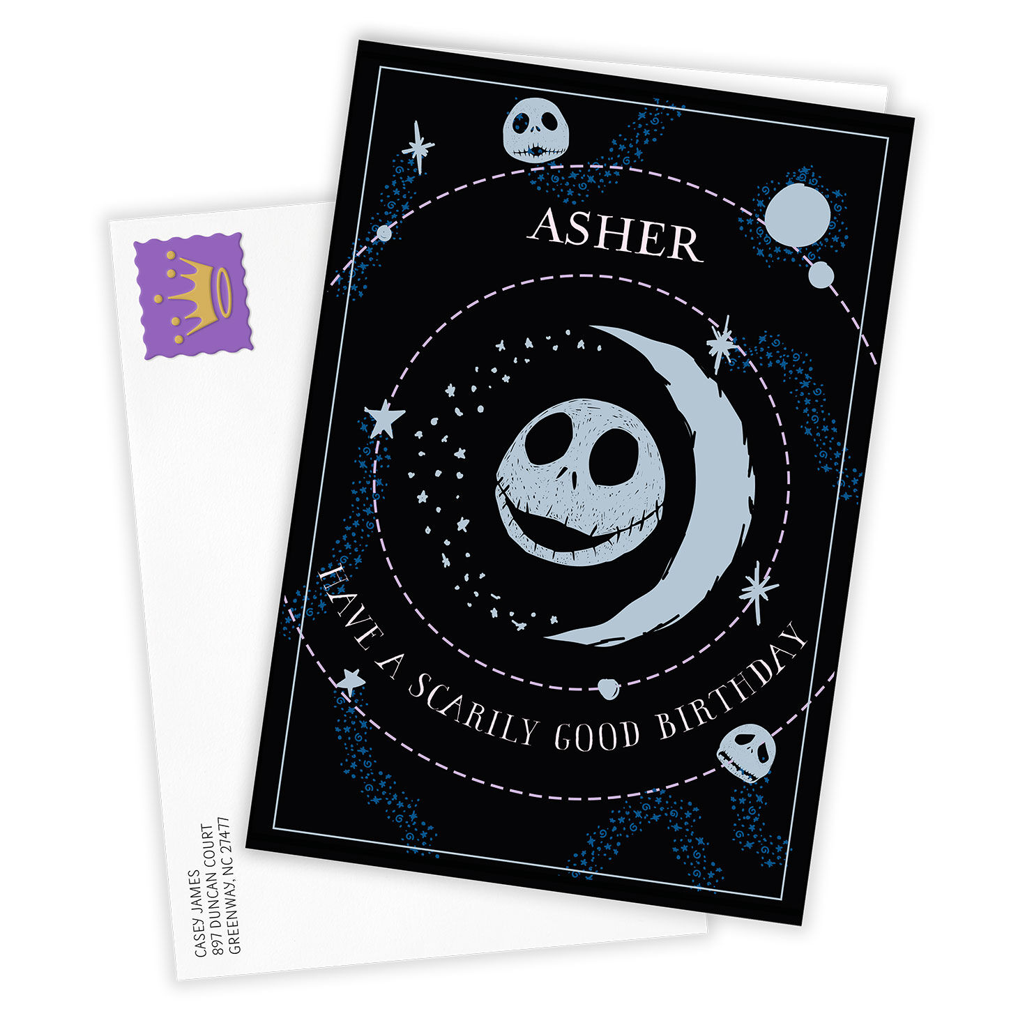 Jack Skellington Faces Personalized Birthday Card Card Front with Envelope image number 2