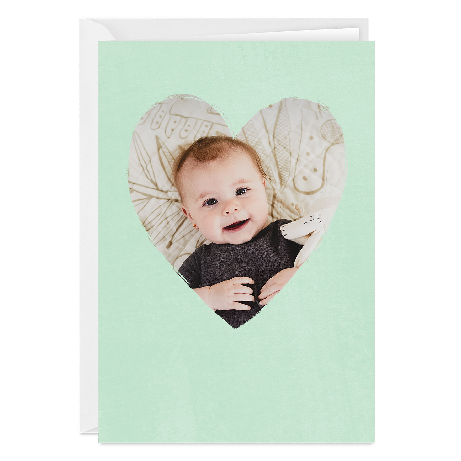 Personalized Mint Green Heart Frame Photo Card