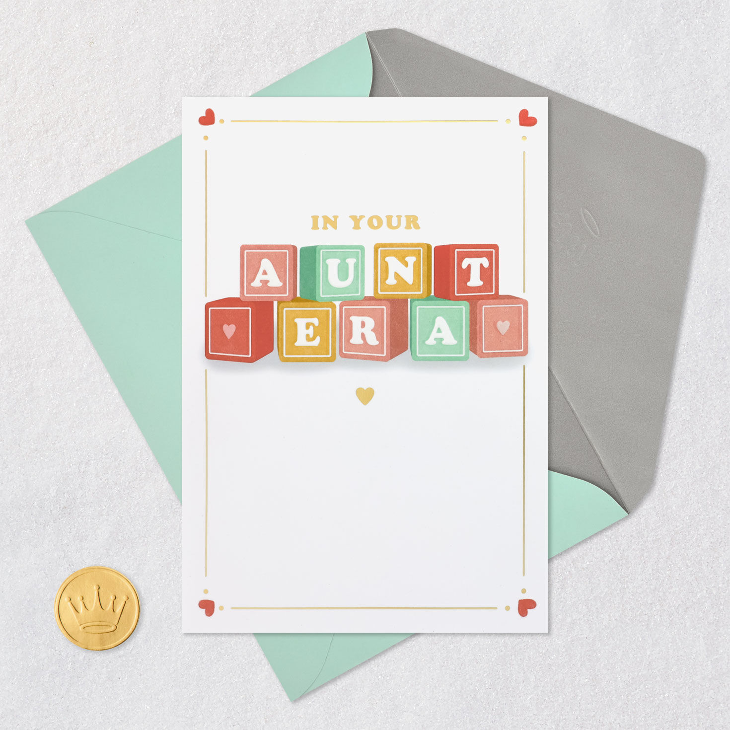 Baby Block Eras New Baby Card for Aunt Card Front with Envelope and Gold Seal image number 6