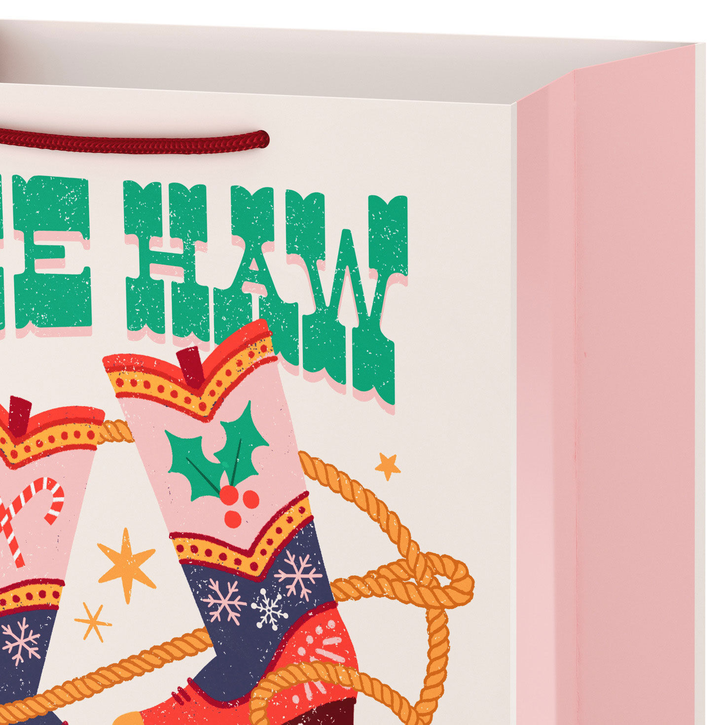 Cowgirl Boots Western Large Holiday Gift Bag Handle Detail image number 4