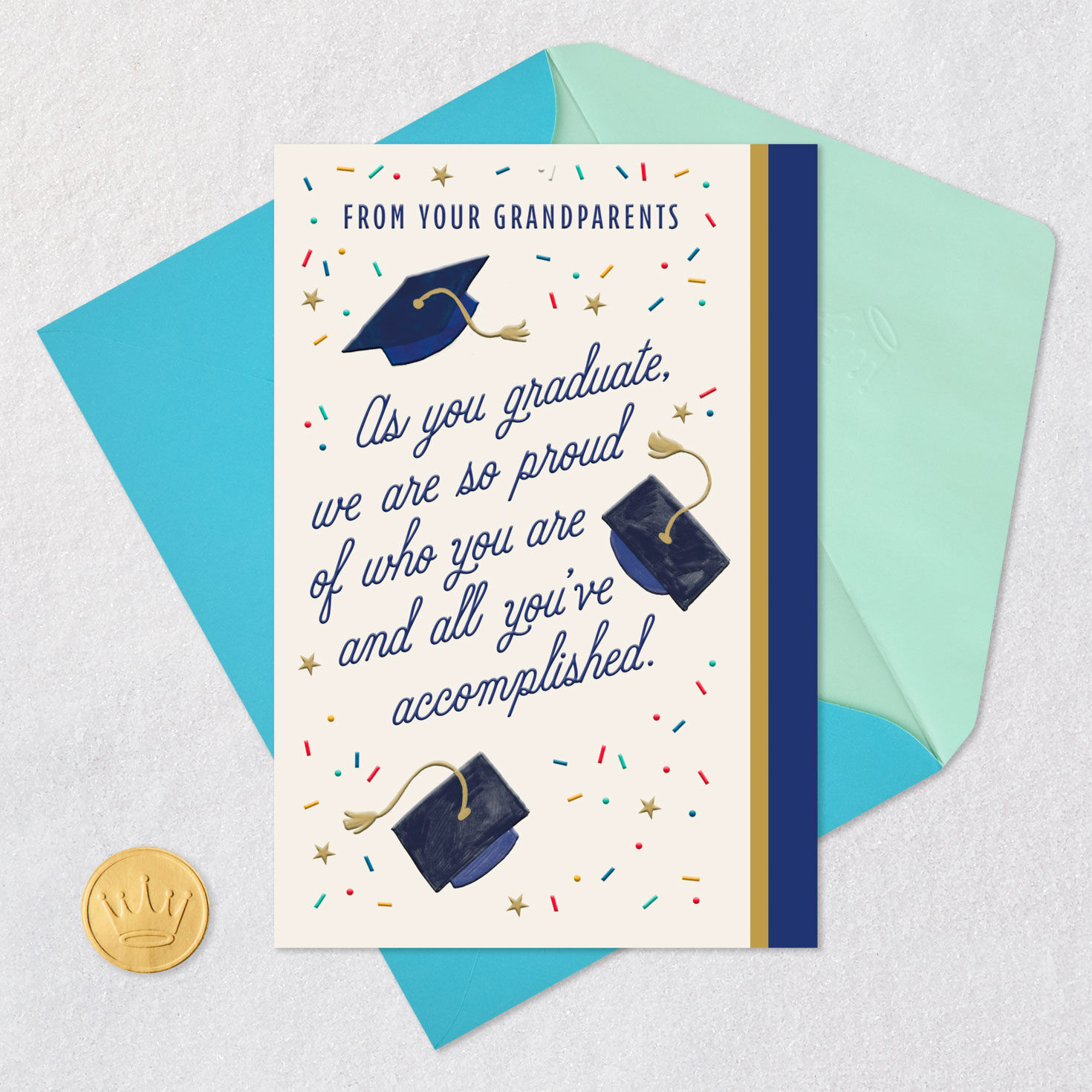 Grad Caps Graduation Card from Grandparents Card Front with Envelope and Gold Seal image number 5