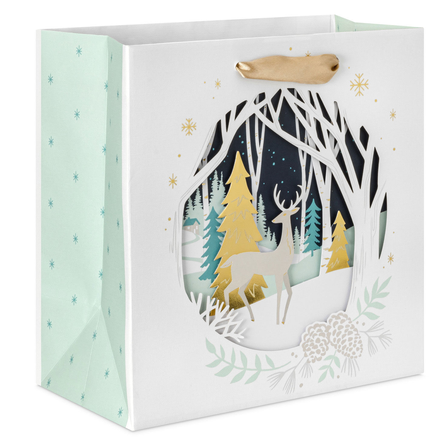 7.7" Deer and Trees Silhouette Medium Square Holiday Gift Bag