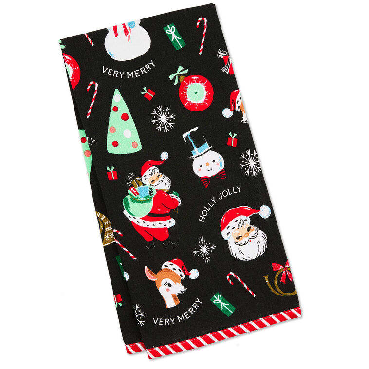 Vintage Christmas Icons Tea Towel, 18x26
