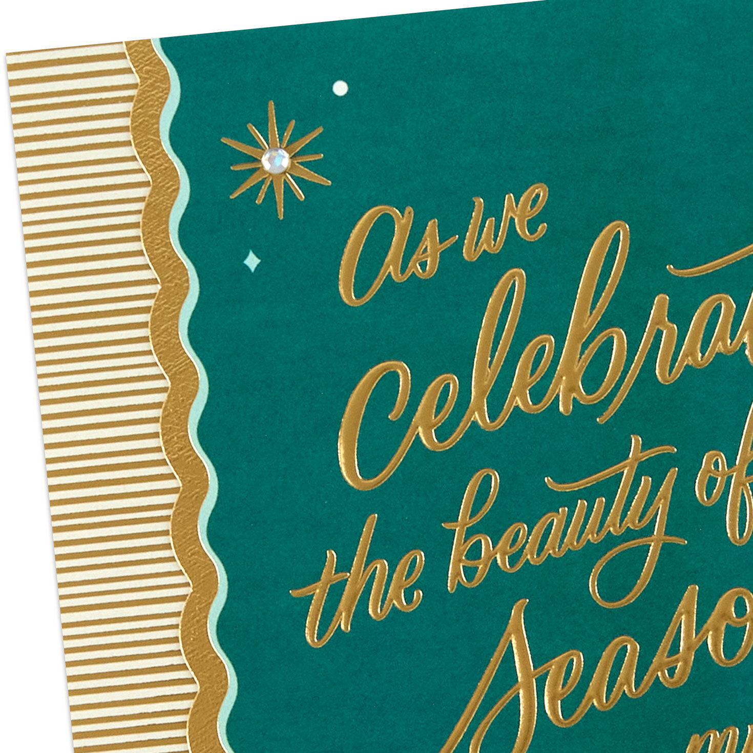 Elegant Gold and Green Christmas Card Card Front Detail image number 4