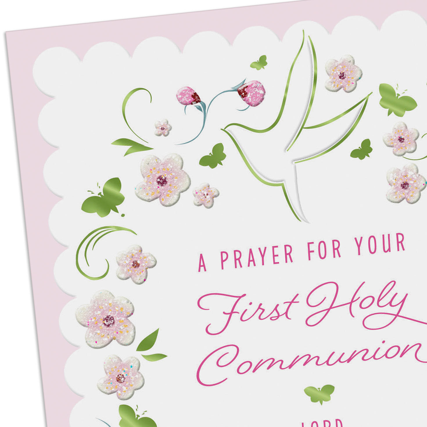 Dove and Flower Frame 1st Communion Card for Girl Card Front Detail image number 5