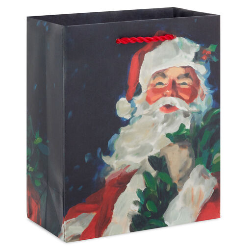 6.5" Santa Portrait on Black Small Christmas Gift Bag, 