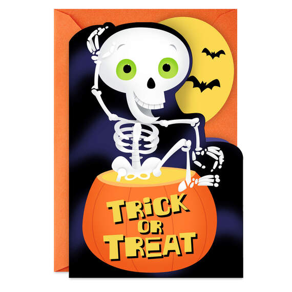 Trick or Treat Skeleton Halloween Card, , large image number 1