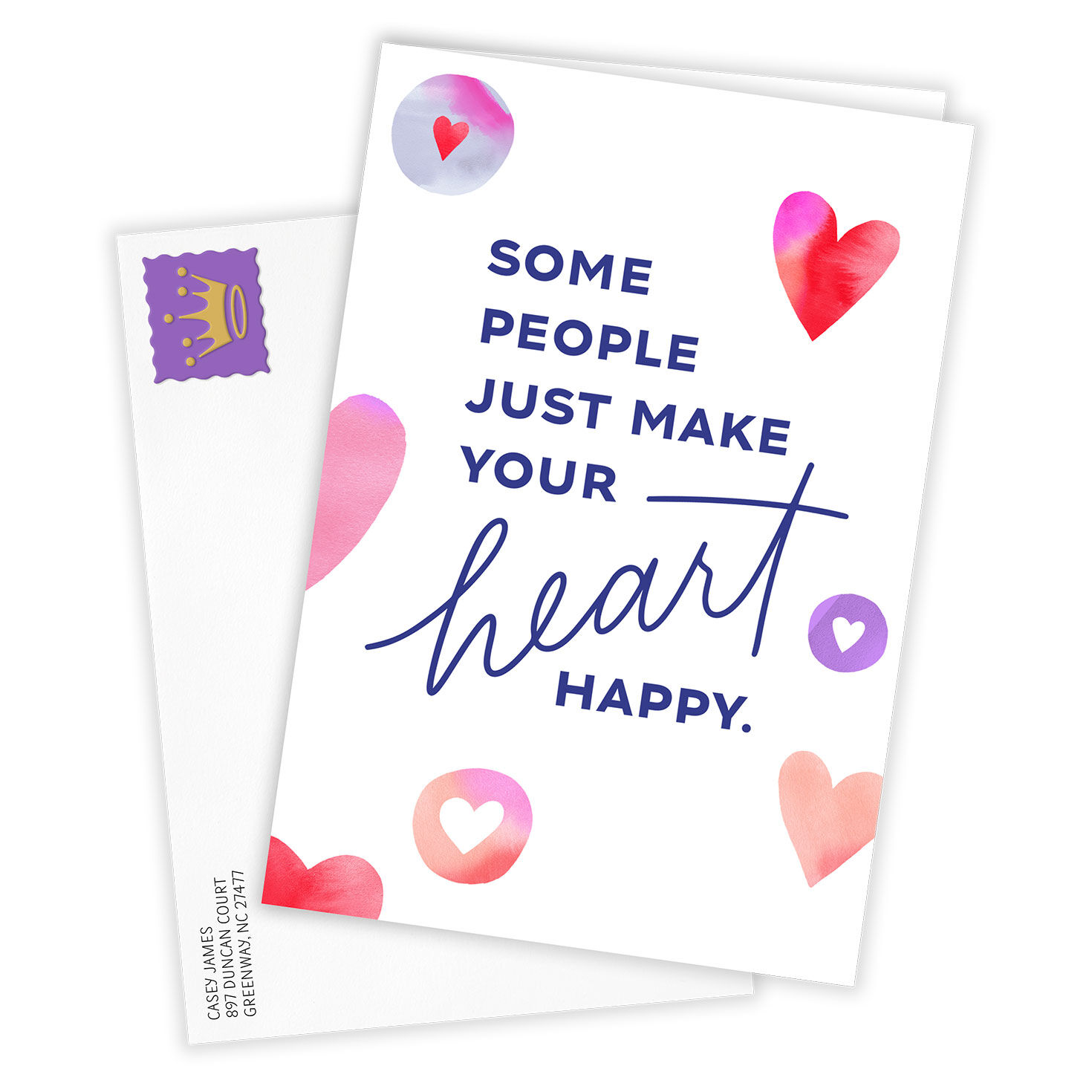 Watercolor Hearts Personalized Valentine's Day Card Card Front with Envelope image number 2