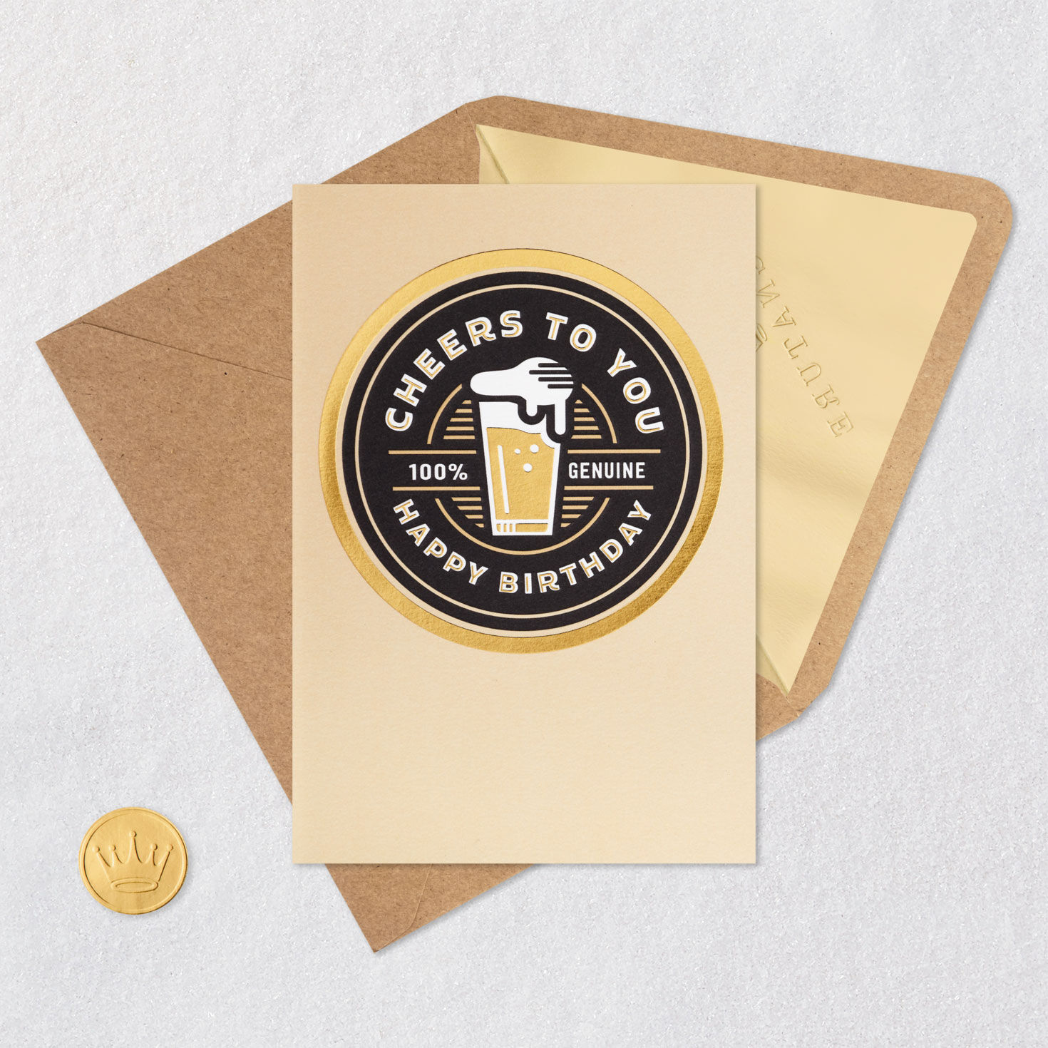 Beer Mug on Coaster Design Birthday Card Card Front with Envelope and Gold Seal image number 5