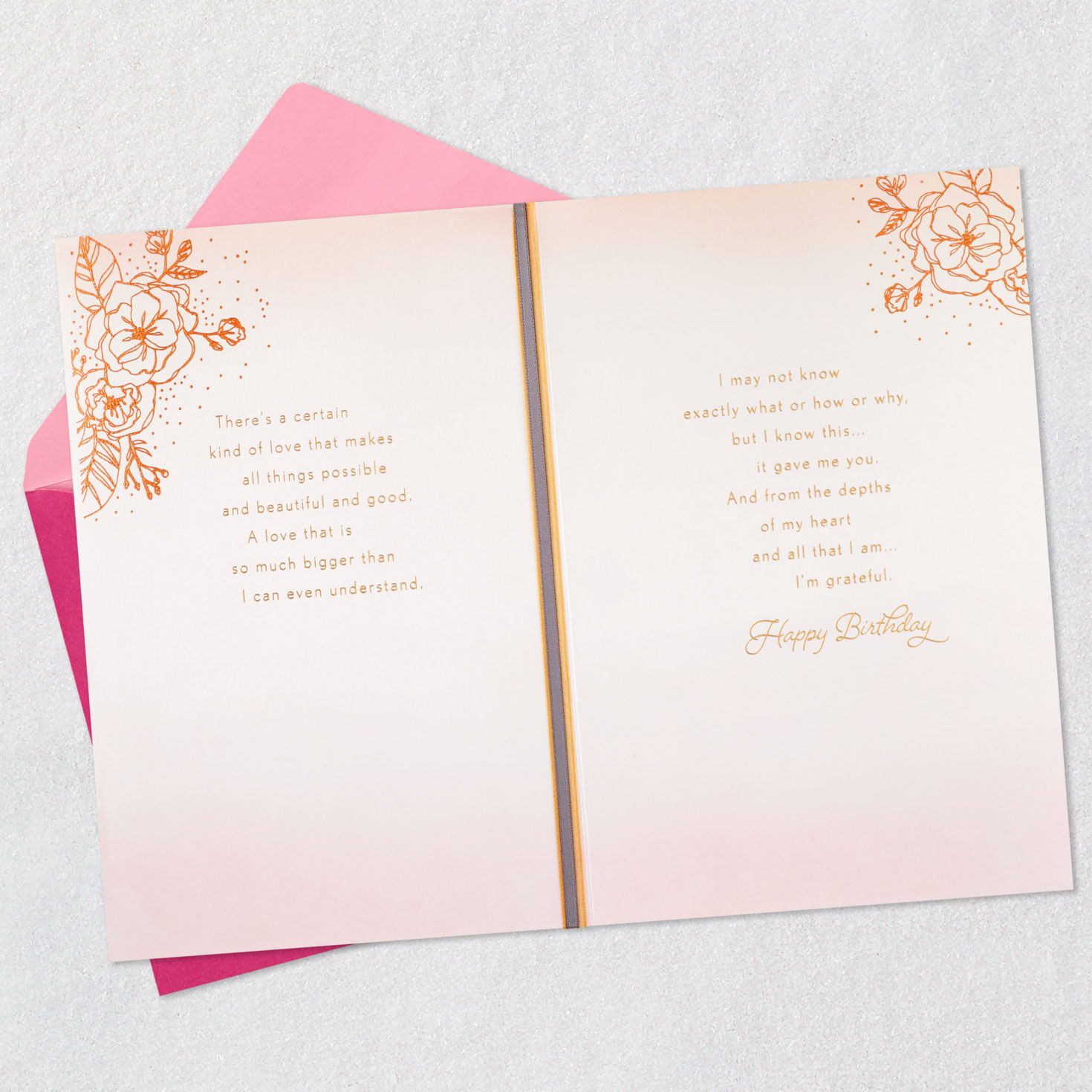 Copper Foil Floral Sketches Love Birthday Card Open card with envelope image number 4