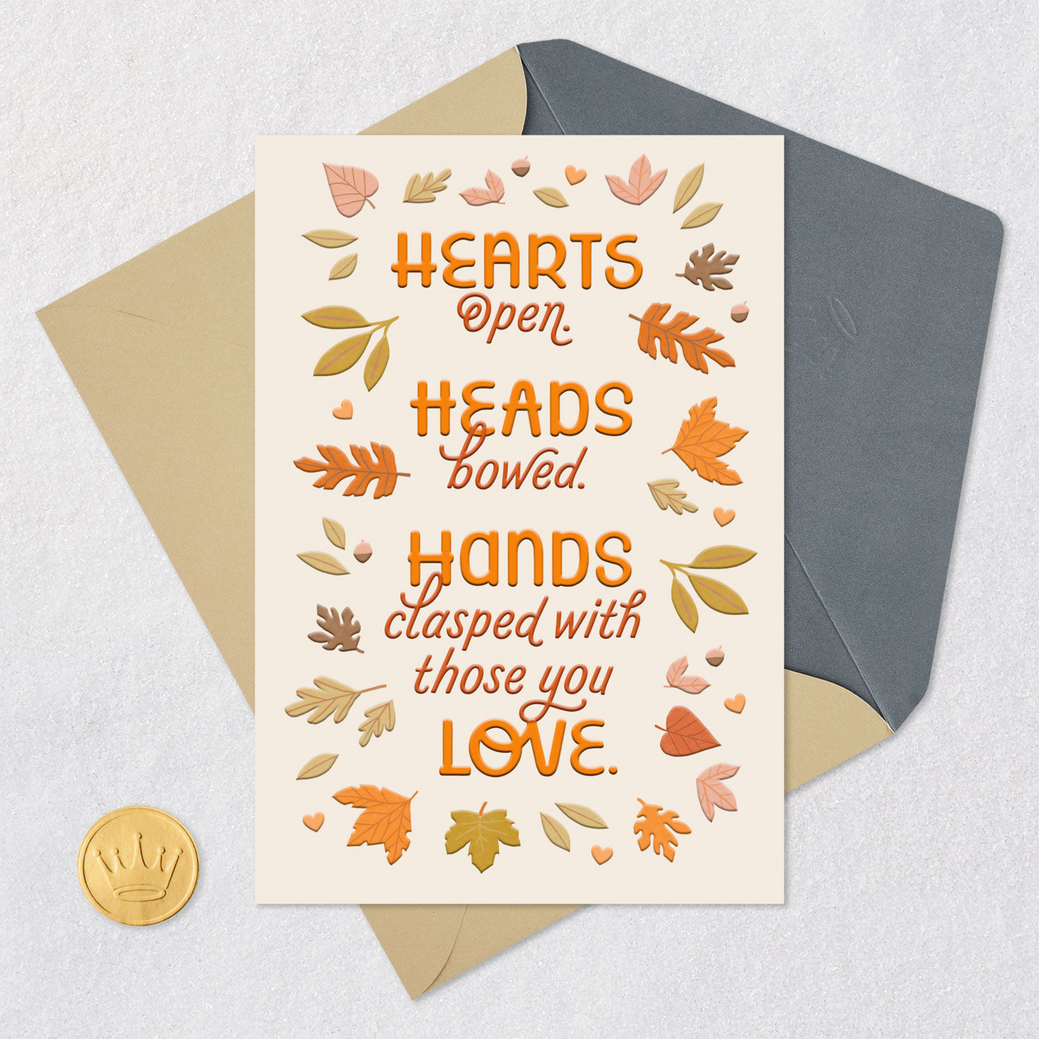 Autumn Leaves Border Thanksgiving Card Card Front with Envelope and Gold Seal image number 5