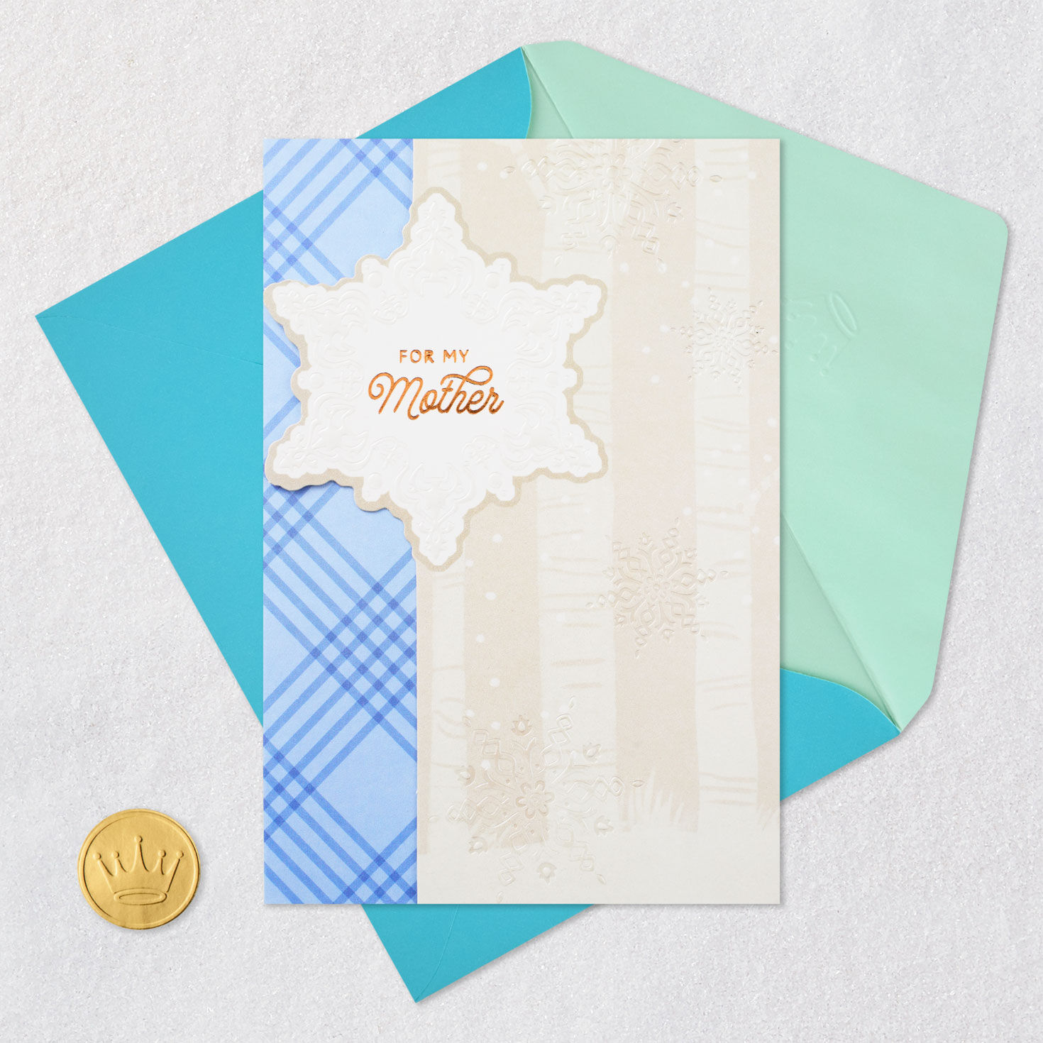Elegant Snowflakes Mother Christmas Card Card Front with Envelope and Gold Seal image number 7