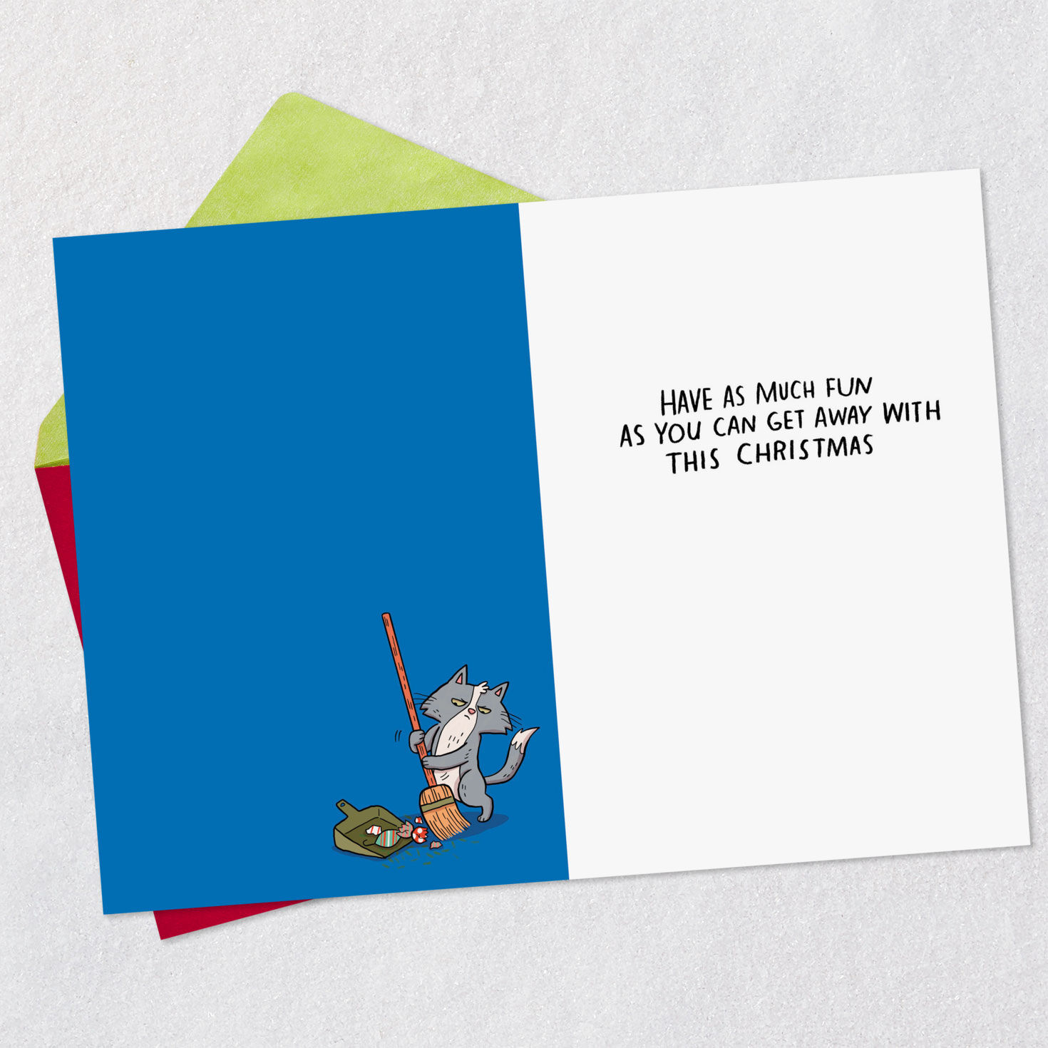 Cat and Fallen Tree Funny Christmas Card Open card with envelope image number 3