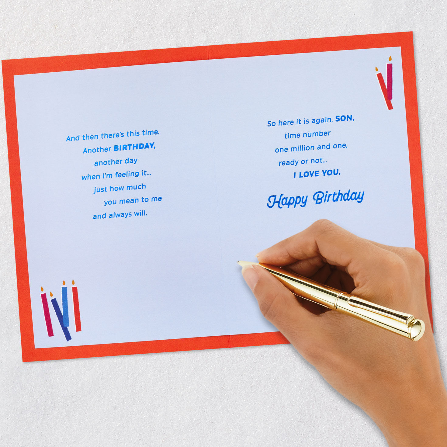 Modern Candles on Red Birthday Card for Son signing card image number 7