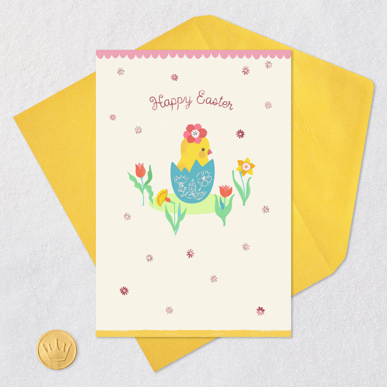 Chick in Egg 99-cent Easter Card Card Front with Envelope and Gold Seal image number 5