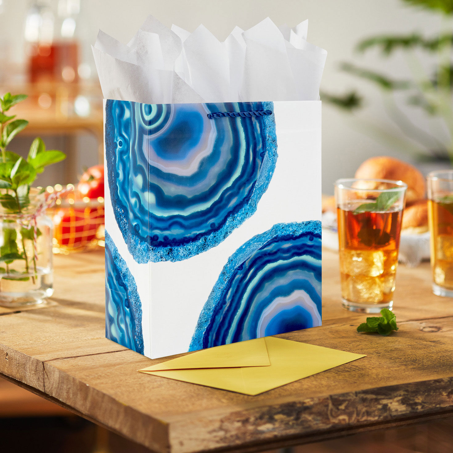 Blue Geodes on White Medium Gift Bag in use image number 2