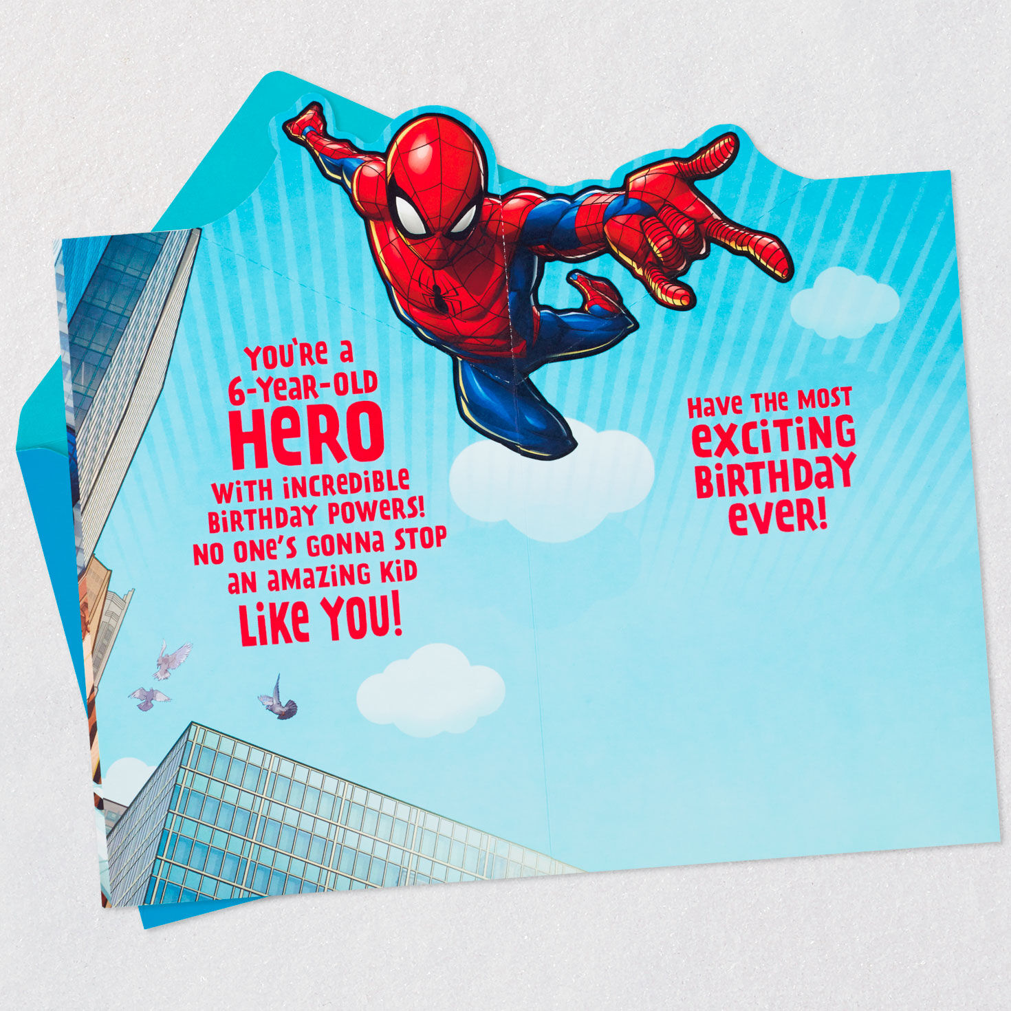 Marvel Spider-Man Pop-Up 6th Birthday Card for Boy Open card with envelope image number 2