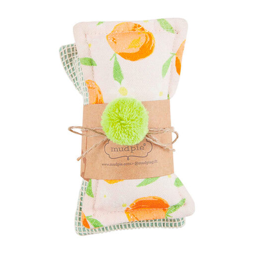 Mud Pie Peach Print and Green Fabric Covered Sponges, Set of 2, 