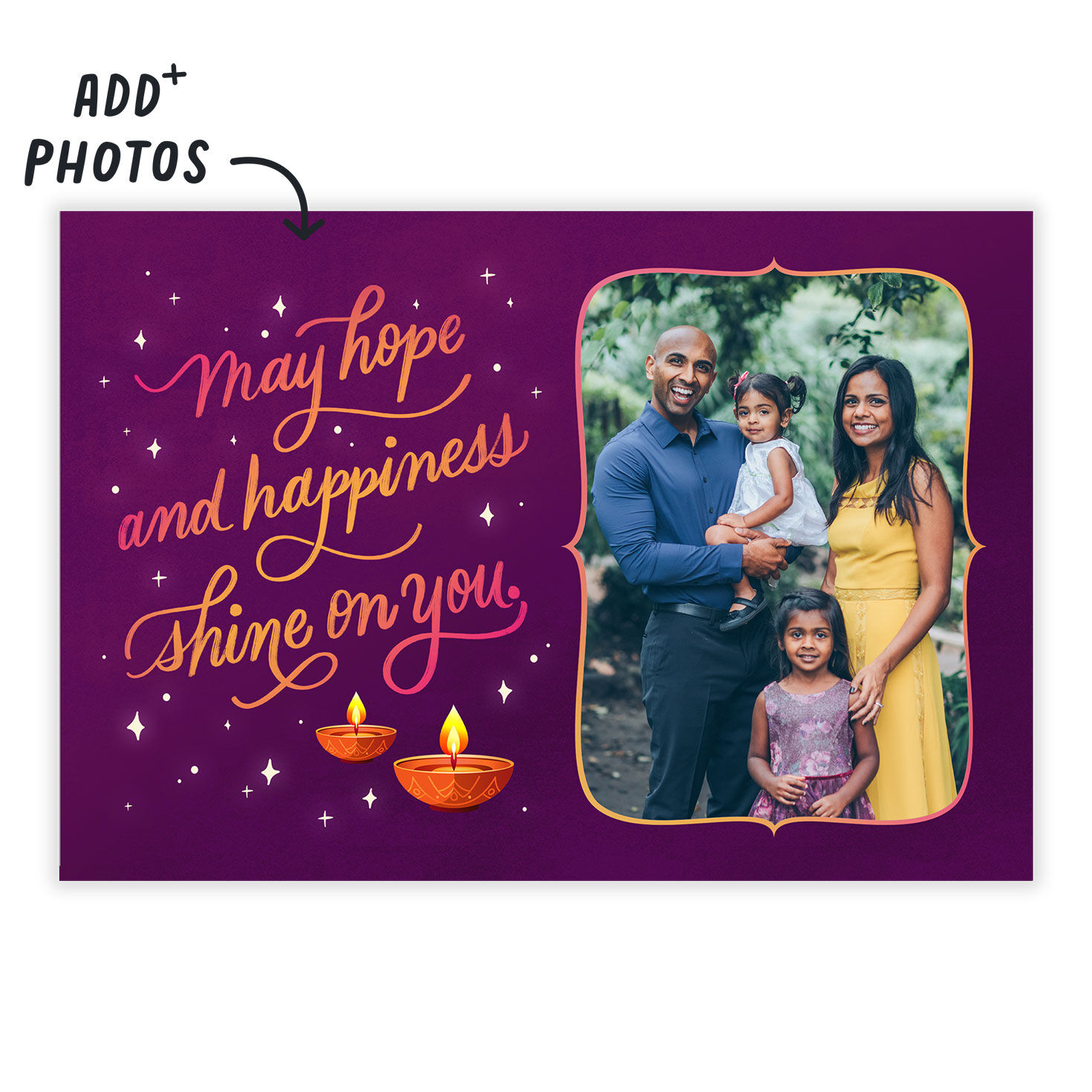 Tea Lights on Purple Personalized Diwali Card Card Front indicating personalization image number 2