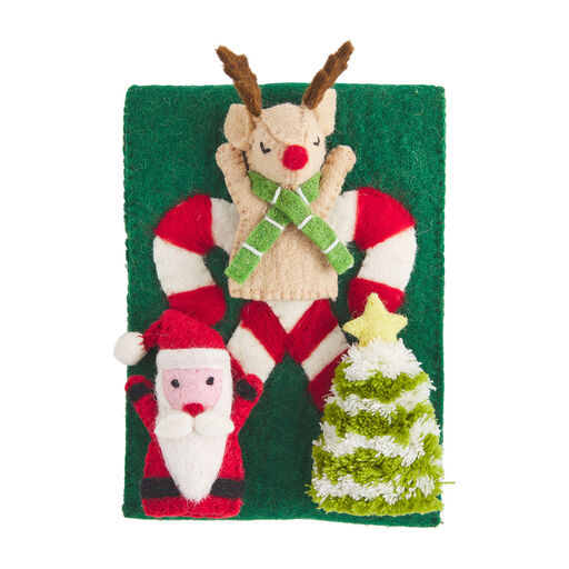 Mud Pie Wool Christmas Finger Puppets With Pocket, 