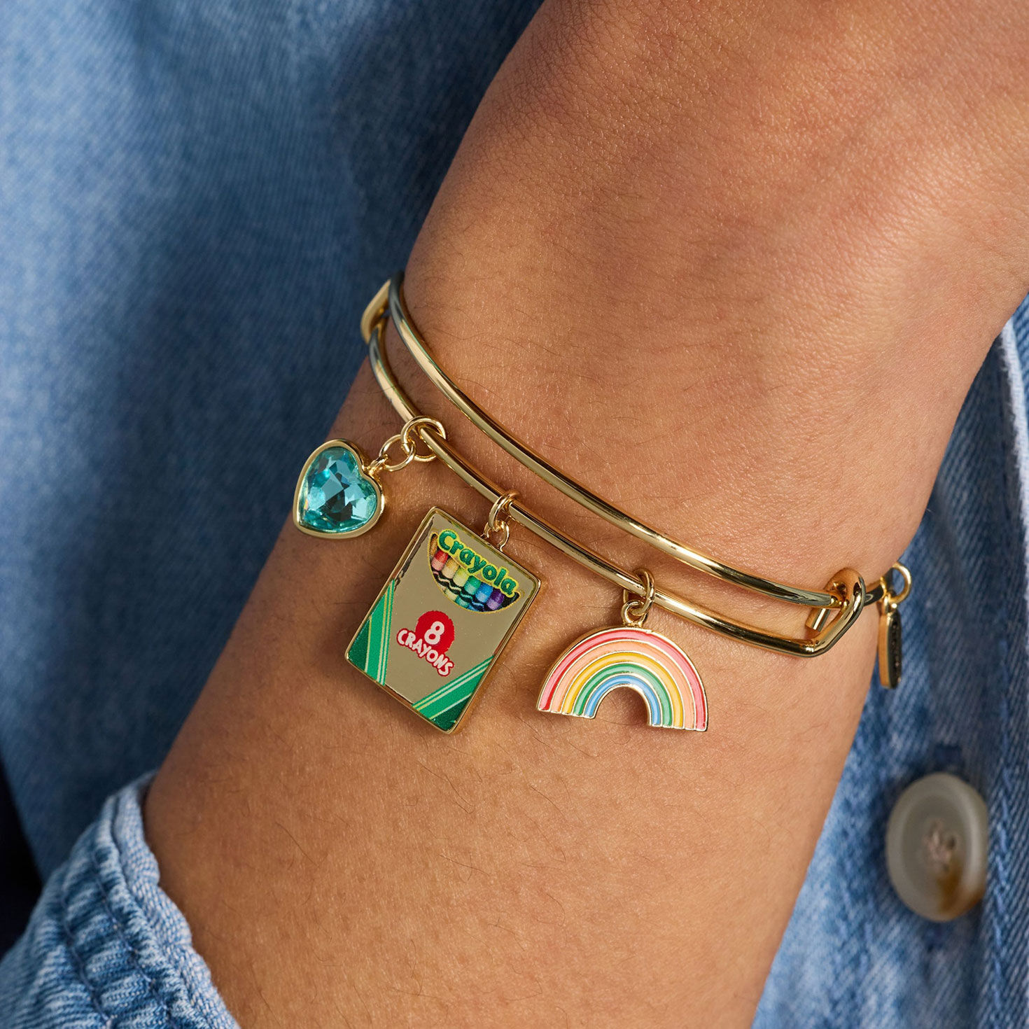 Alex And Ani Crayola 'To Teach Is To Color A Life Forever' Multi Charm Bangle in use image number 4