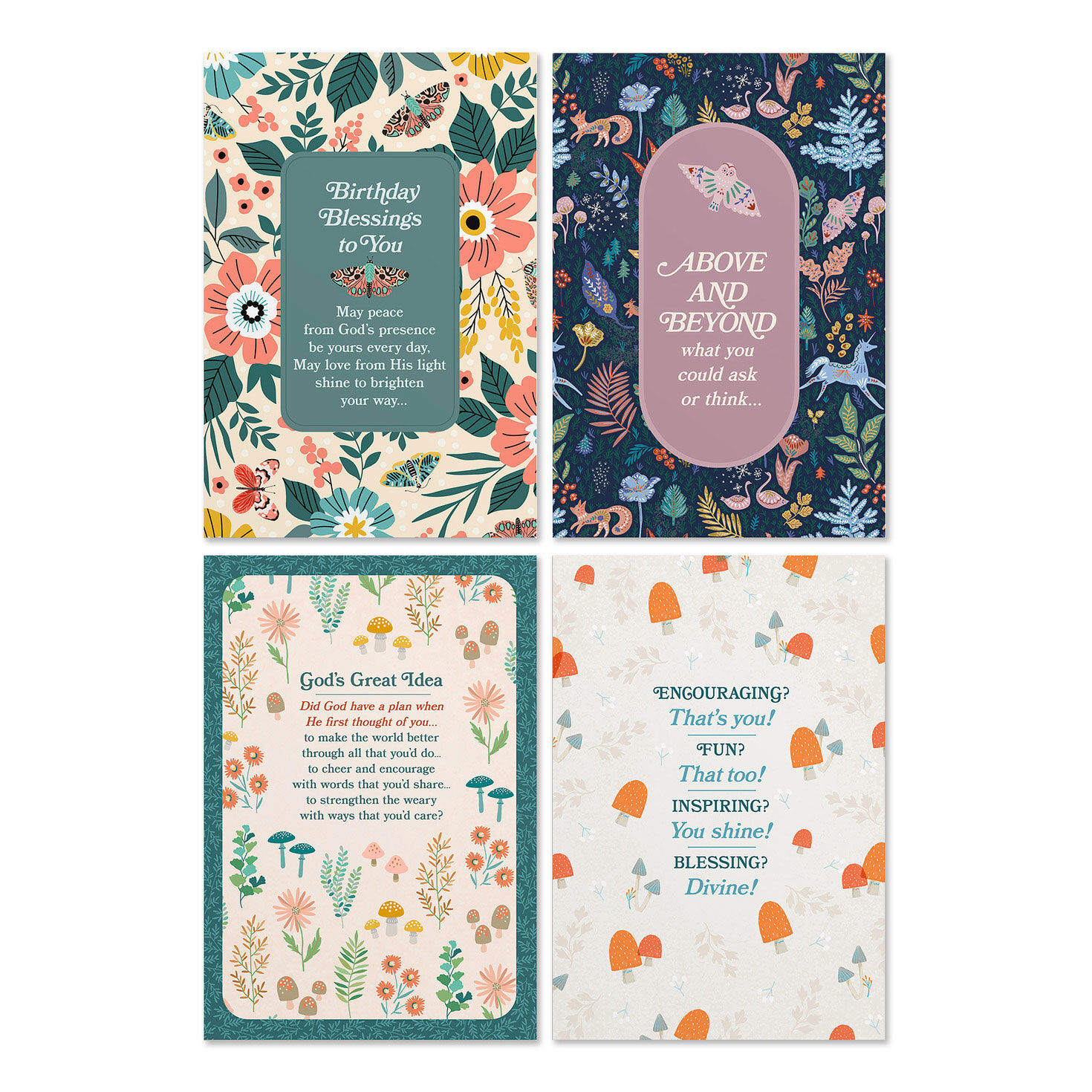 Whimsical Florals Assorted Religious Birthday Cards, Box of 12