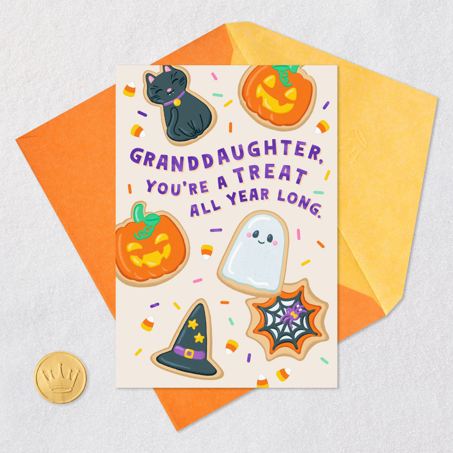 Sugar Cookie Halloween Card for Granddaughter Card Front with Envelope and Gold Seal image number 5