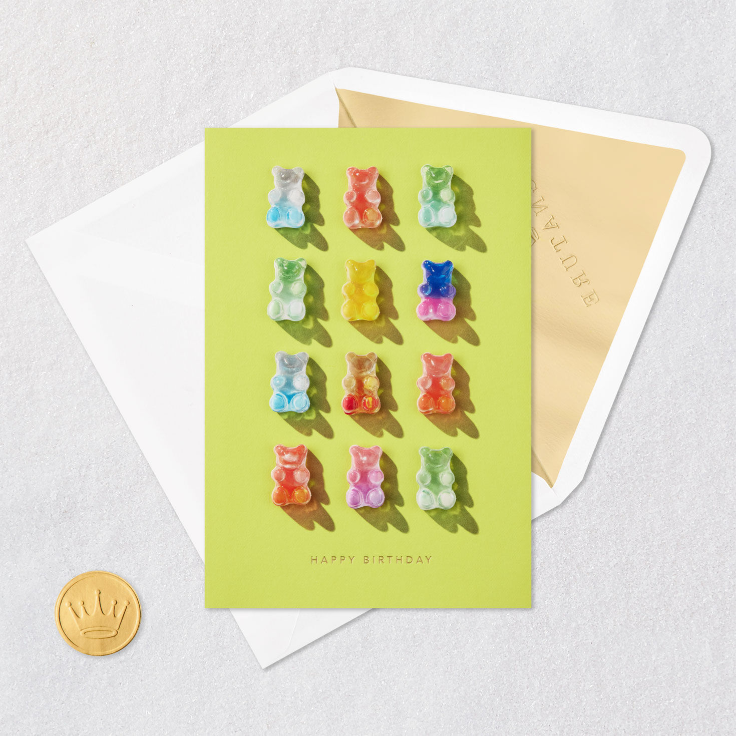 Rainbow Gummy Bears Kids Birthday Card Card Front with Envelope and Gold Seal image number 5