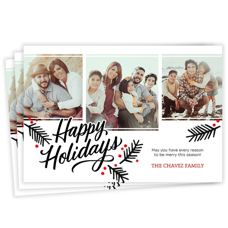 Black and Red Greenery Flat Holiday Photo Card
