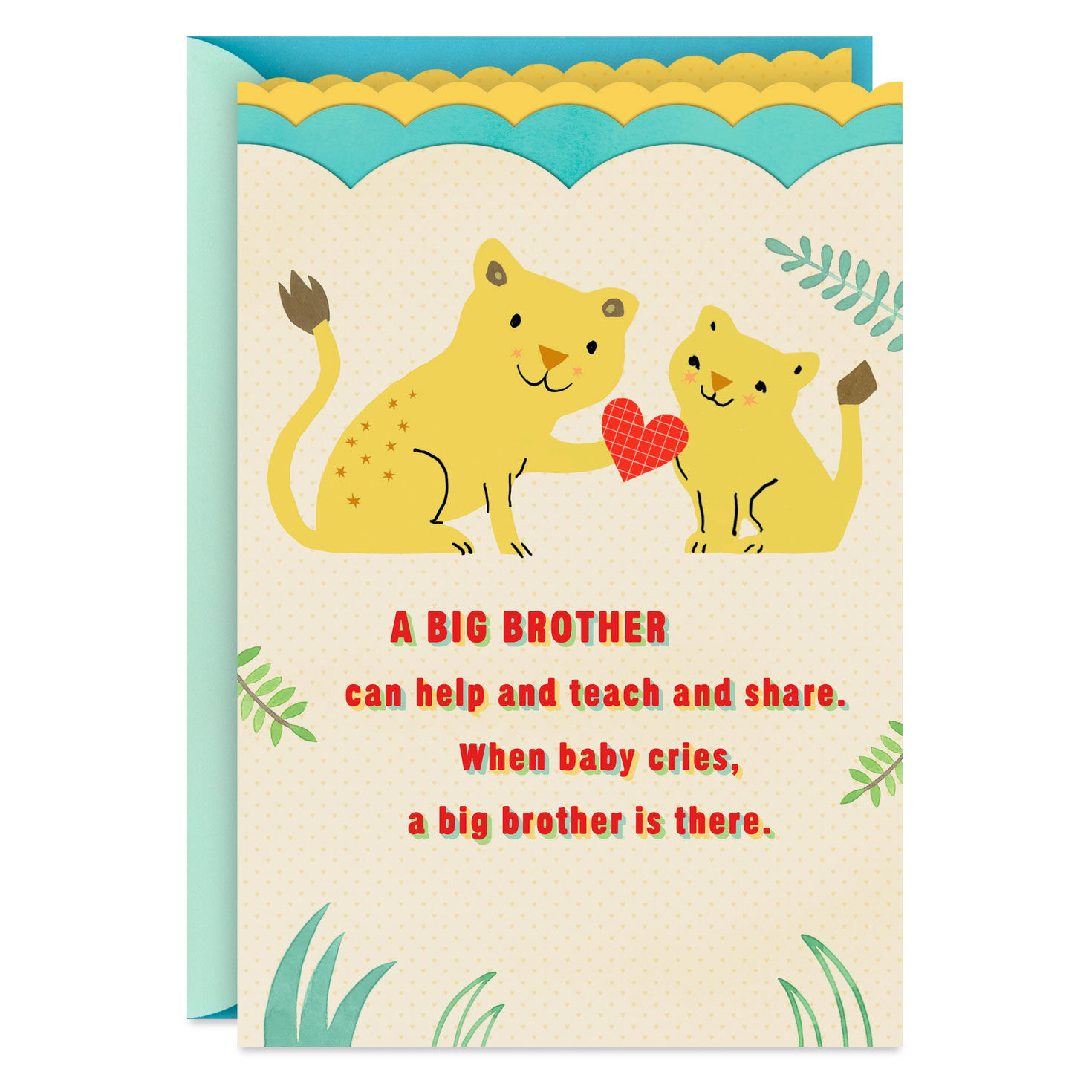 Lion Cubs With Heart New Baby Card for Big Brother