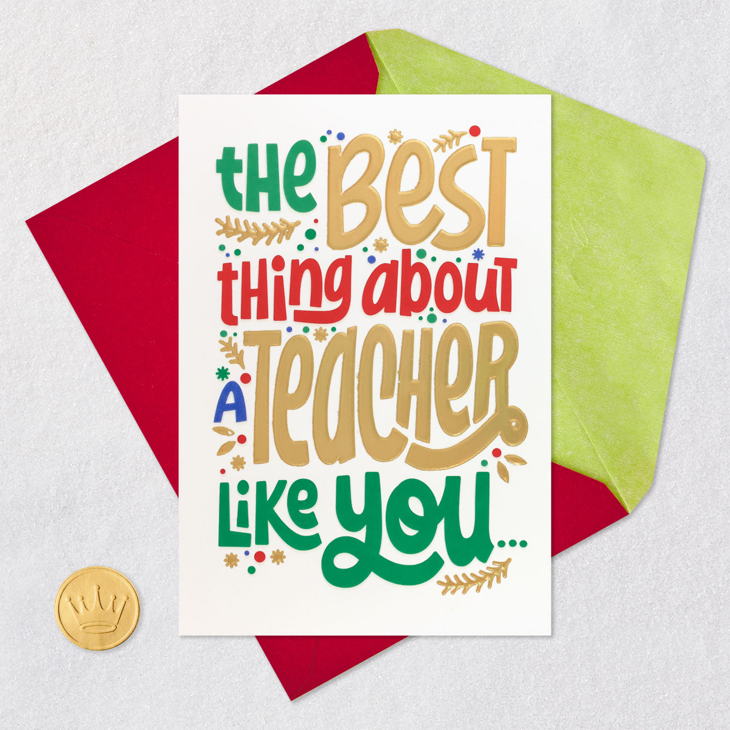 Colorful Lettering Holiday Card for Teacher Card Front with Envelope and Gold Seal image number 5