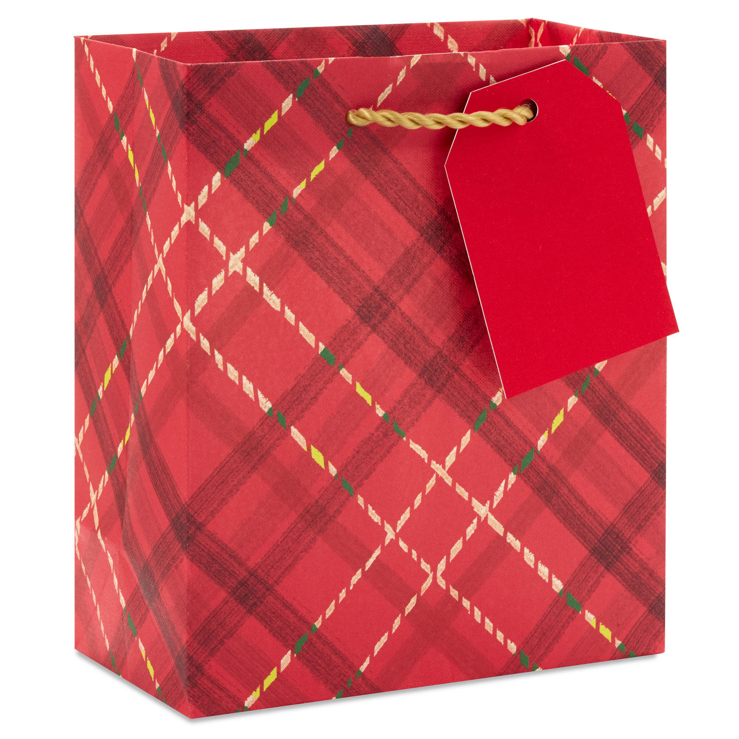 6.5" Dark Red Plaid Small Holiday Gift Bag