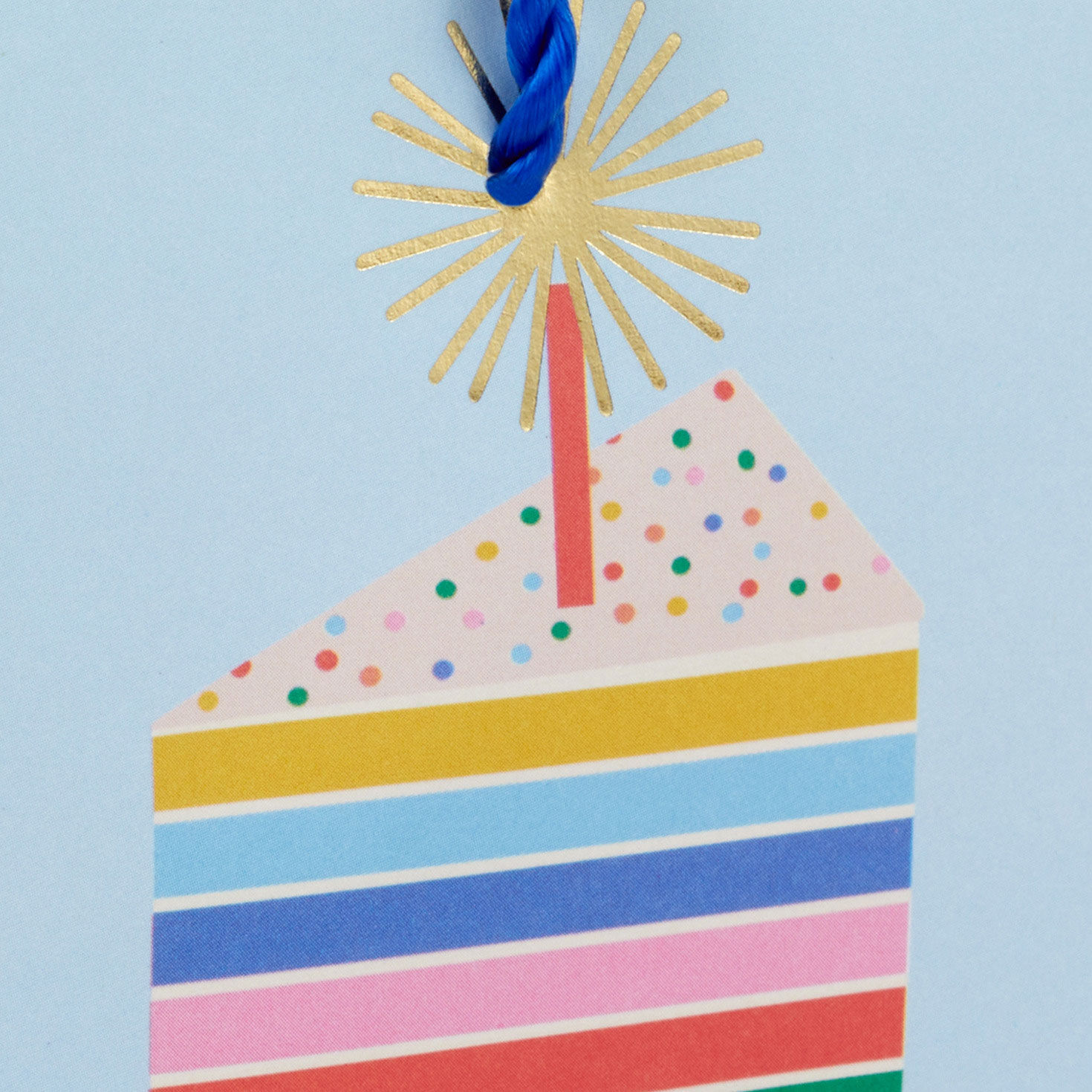 Rainbow Cake Slice on Blue Mini Bag for Gift Cards upclose detail image number 5